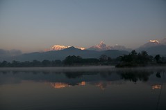 Annapurna South and Machhapuchhre over Lake Phewa in Pokhara