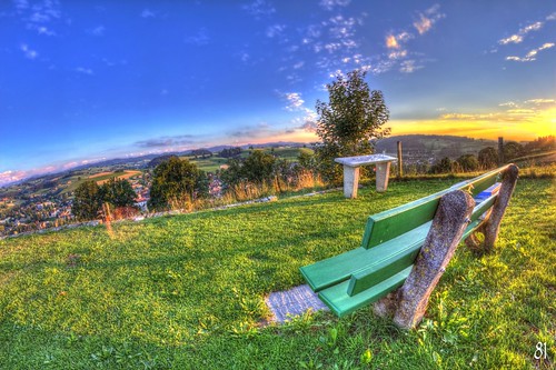 sunset sun nature colors canon bench landscape schweiz switzerland evening fisheye 8mm walimex hdr huttwil uploaded:by=flickrmobile flickriosapp:filter=nofilter