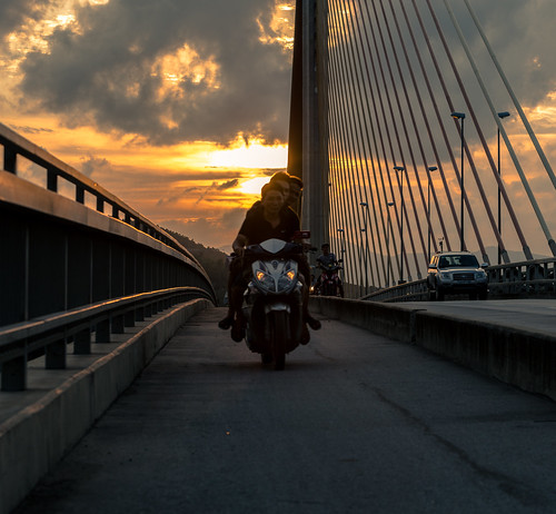 sunset sky cloud bike clouds scooter vietnam motorbike motor halong baichaybridge