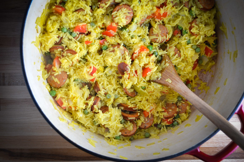 Saffron and Paprika Rice with Smoked Andouille Sausage | Things I Made Today