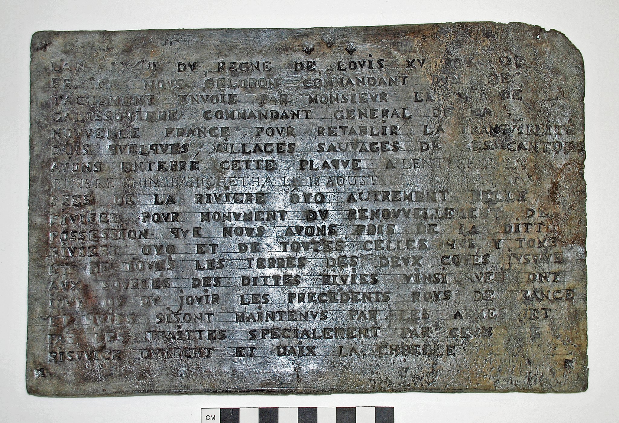 Virginia Historical Society: Céloron Plate, Lead Plaque Marking French Territory in Colonial Virginia; 1749