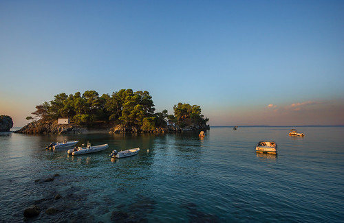 morning blue sky sunrise island boat peace calm greece parga infocushighquality