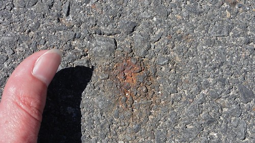Scorch mark in the pavement at Johnston Ridge Observatory.