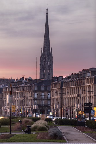 bordeaux france travel city morning sunrise clochersaintmichel spire gothic