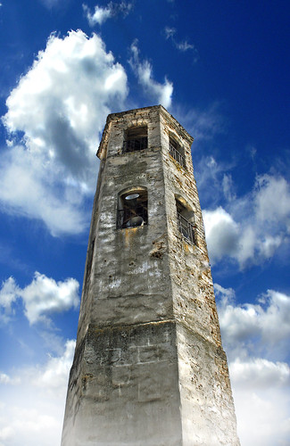 old blue sky tower church rock architecture clouds village belfry