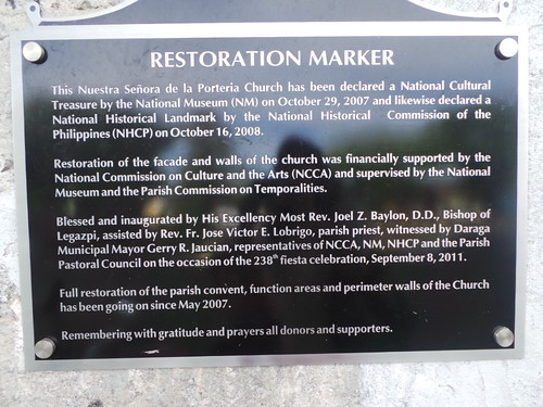 Restoration Marker of Daraga Church