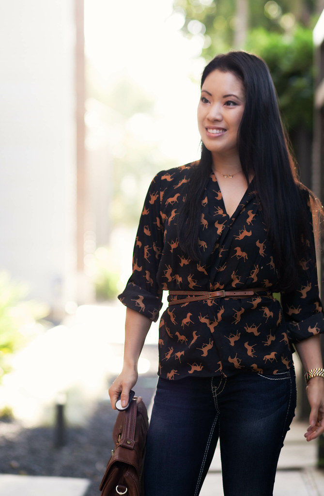 cute & little blog | horse print shirt, silver suki skinny jeans, yellow suede pumps outfit #ootd