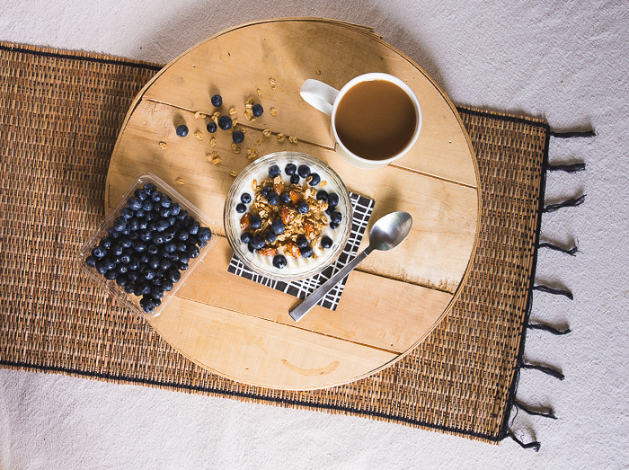 Yogurt Blueberries Granola Coffee Breakfast