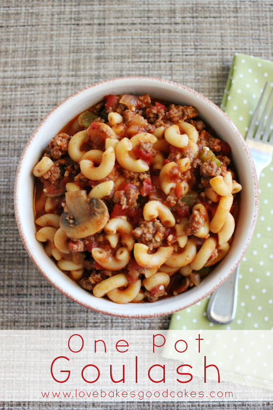 One Pot Goulash in a bowl with a fork.