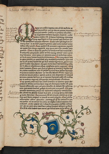 Decorated page with coat of arms in Lactantius, Lucius Coelius Firmianus: Opera