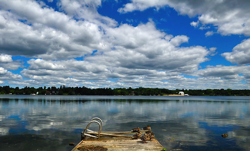 blue sky lake ontario canada reflection water clouds jetty ducks ballantrae kettlelake stouffville musselmanslake nikond7000