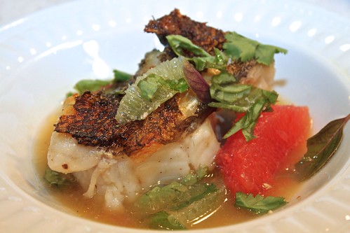 Striped bass with lime broth Claude
