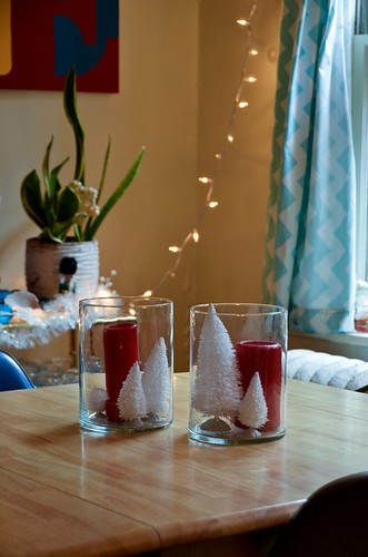 Red Candles in Hurricane Vases