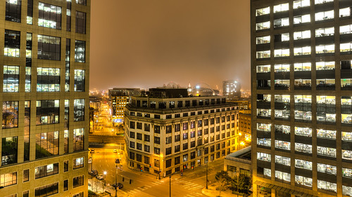 seattle centurylinkfield buildings streets 5thst yeslerway longexposure pacificnorthwest downtown city morning canon fog foggy architecture intersection night hdr canoneos5dmarkiii canonef2470mmf28lusm washington johnwestrock