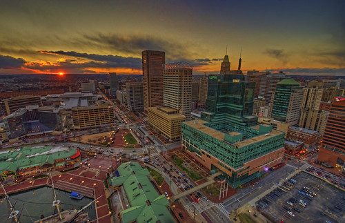 baltimore md maryland innerharbor worldtradecenter observatory topoftheworld skyscraper building view sunset clouds colorful dusk goldenhour bluehour skyline city urban cityscape landscape town hdr highdynamicrange
