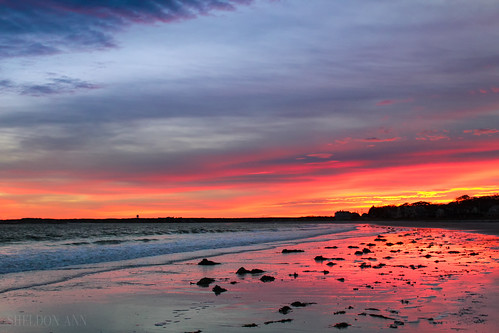 goose rocks beach maine new england water sun sunset colorful blue clouds pink orange yellow silhouette ocean purple nature landscape