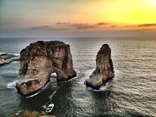 camera sunset two lebanon apple rock landmark huge beirut liban iphone raouche raoucheh uploaded:by=flickrmobile flickriosapp:filter=nofilter