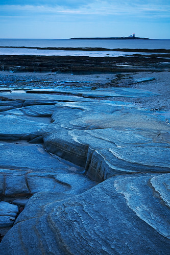 longexposure blue sea lighthouse night evening coast cool sandstone rocks northumbria geology amble coquetisland couquet
