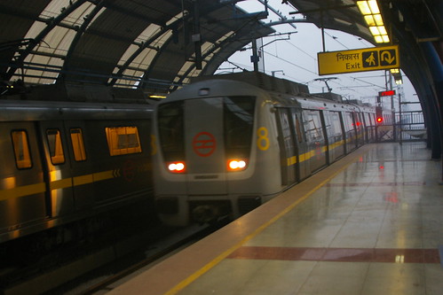 Delhi Metro Yellow Line Train in Jahangirpuri.Sta, Delhi, India /Jan 9, 2014