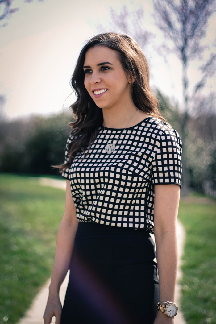 va darling. dc blogger. virginia personal style blogger. windowpane top. work wear. black and white outfit 7