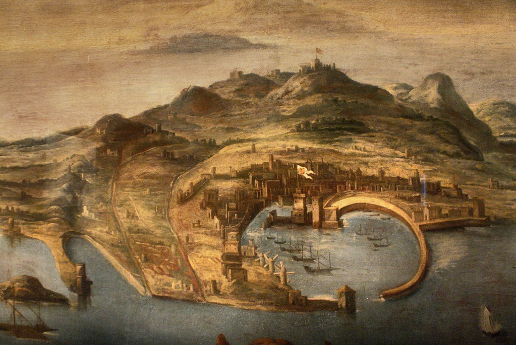 Illustration du port de Gênes vers 1400.