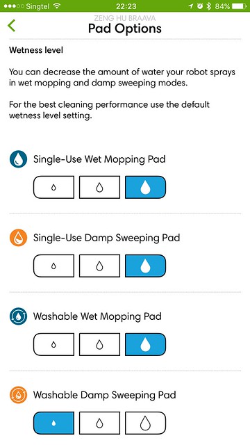 iRobot Home iOS App - Settings - Pad Options