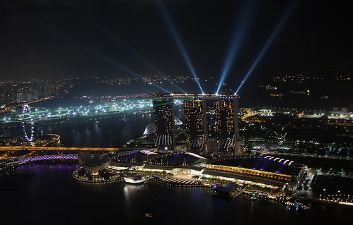 singapore marinabaysands wonderfull light laser show night city view nighttime