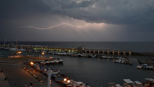 sea summer storm night thunderstorms lightnings
