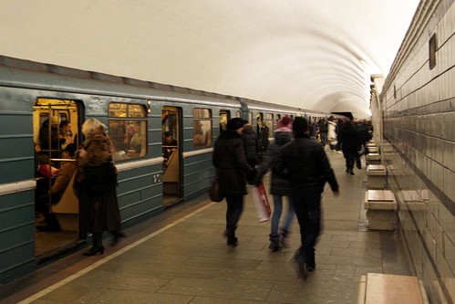 Boarding a train on the Moscow Metro