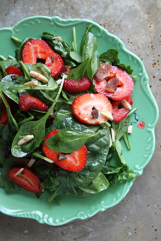 Hot Spinach and Strawberry Salad with Bacon