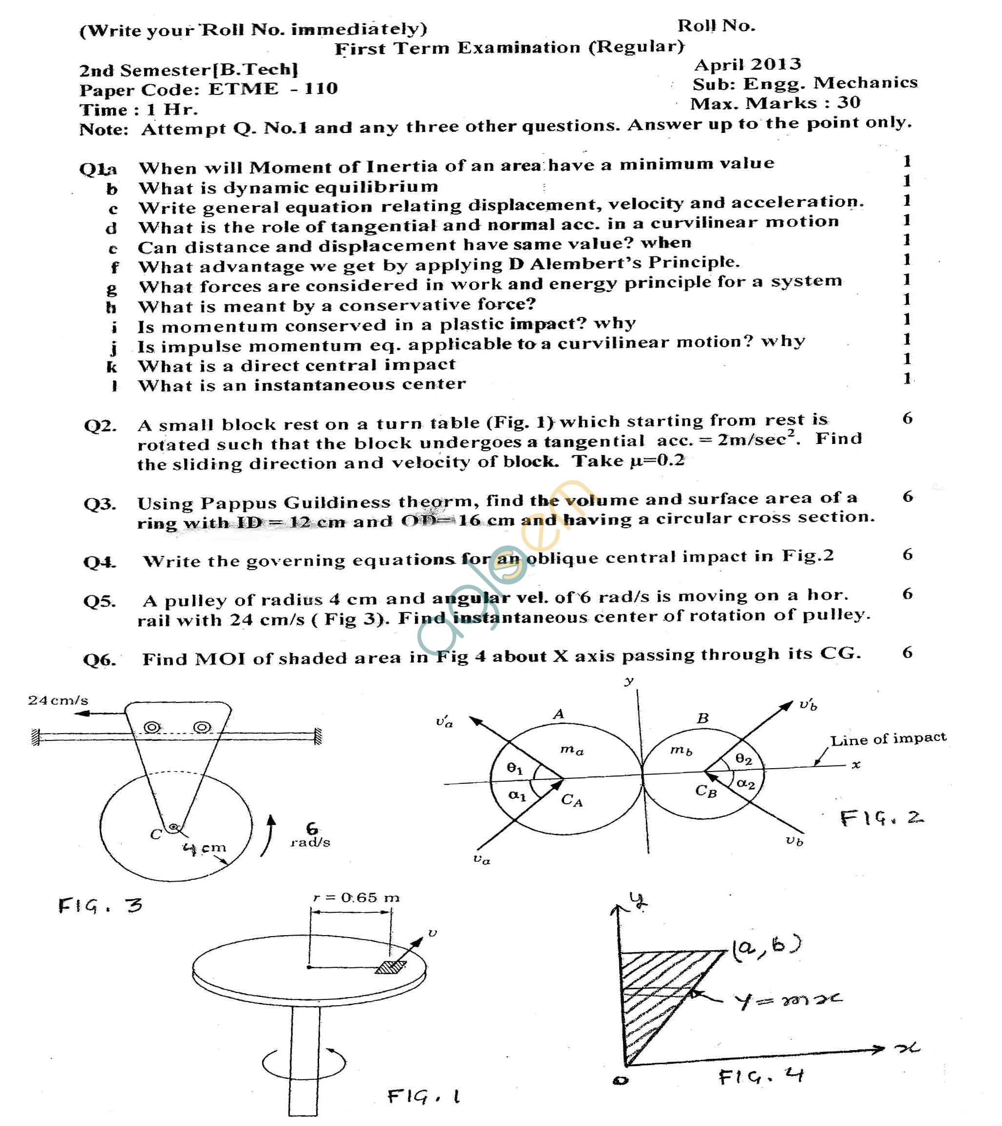 GGSIPU Question Papers Second Semester – Second Term 2013 – ETME-110