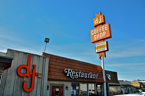 DJ's Coffee Shop San Bernardino CA  - Exterior and Vintage Sign