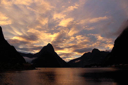 sunset newzealand skies milfordsound mitrepeak fiordland