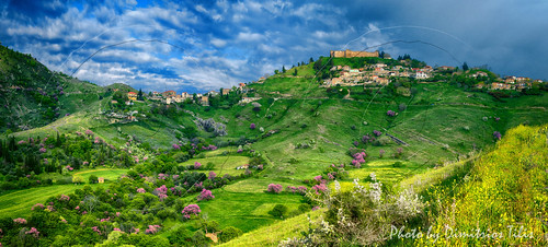 landsape nature spring castle thessaly karditsa fanari greece hellas tree stonevillage rural