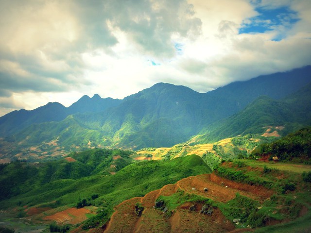 Mountains and terraces on the road from Sapa to Cat Cat Village, Vietnam