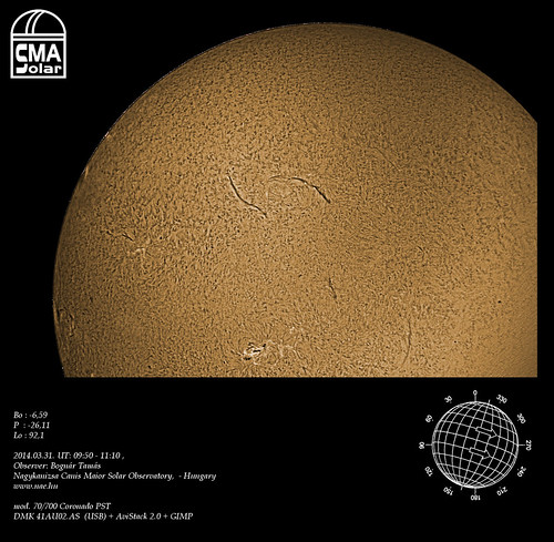 H-alpha Sun – 2014.03.31. – Bognár Tamás – Nagykanizsa Canis Maior Solar Observatory