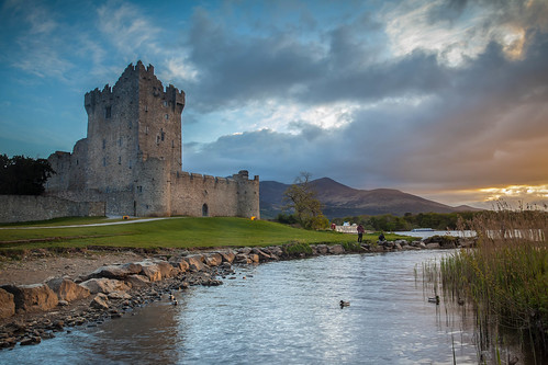 ireland kerry killarney rosscastle ancient architecture boat castle culture dusk fort fortress historic historical idyllic irish killarneynationalpark lake landscape leane lough loughleane medieval monument past reflection ross ruin ruins sky stone sunset tourism tower towerhouse travel twilight wall water