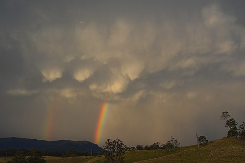 storm rain night clouds countryside rainbow australia nsw australianlandscape cloudscape lateafternoon mammatus stormlight stormscape northernrivers rurallandscape tweedrange australianweather australianstorms mackellarrange