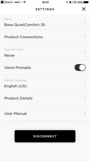 Bose Connect iOS App - Settings