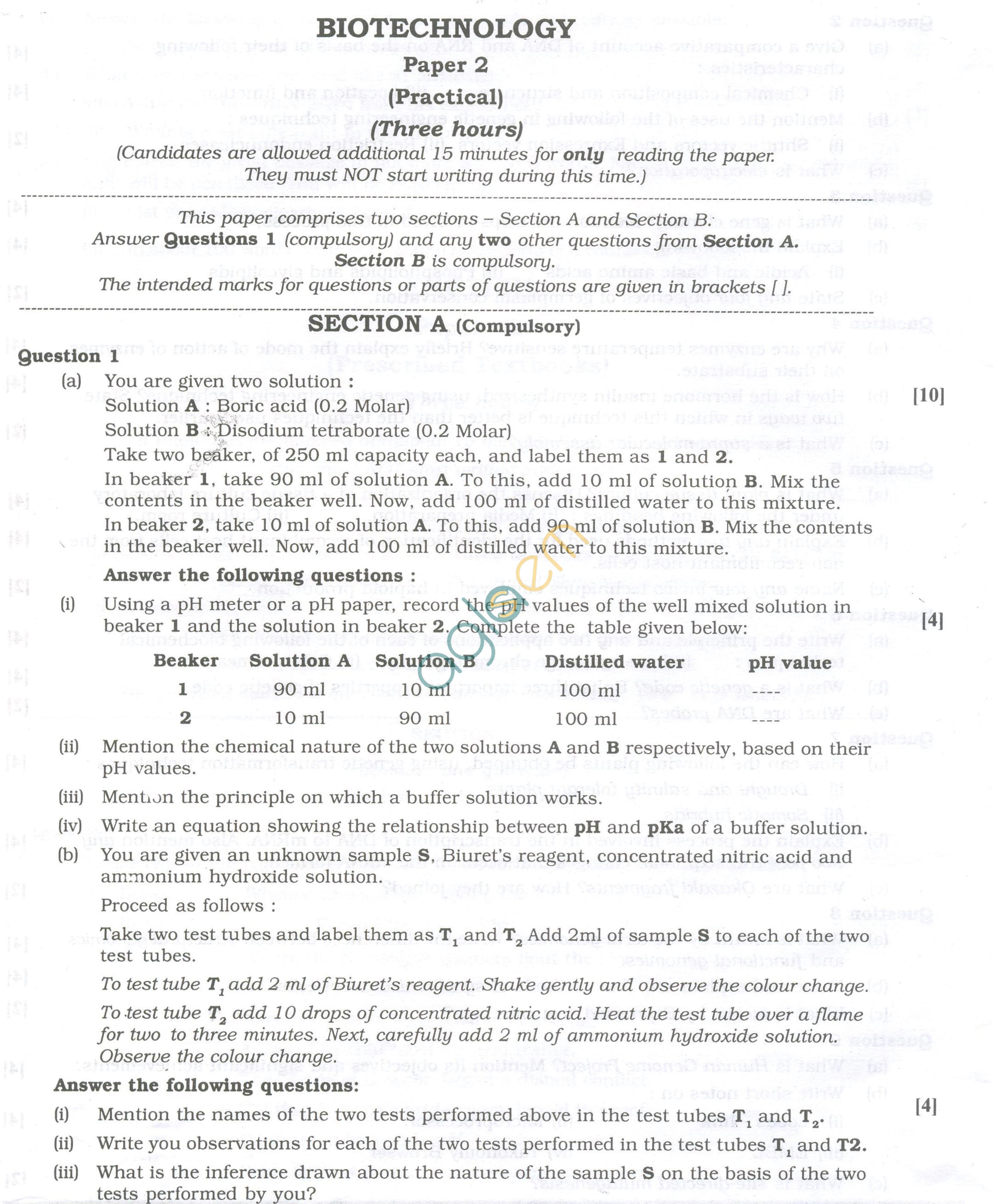 ISC Question Papers 2013 for Class 12 - Biotechnology Paper 2