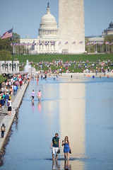 Crowds in the Reflecting Pool on a Hot Day in Washington DC