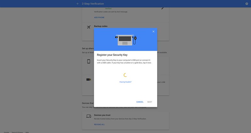 Google - 2 Step Verification - Security Key - Register