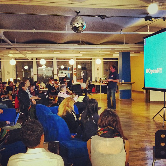 Full house for @Technickle's talk on NY's #openny program. #betanyc #opengov #cfabrigade