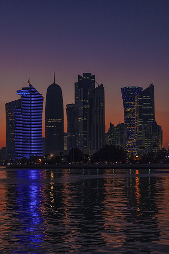 city sunset building beach skyscrapers doha qatar