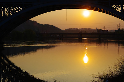 maribor rivers drava sunset reflection colors bridges