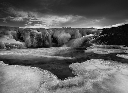 bw ice monochrome sunrise landscape mono waterfall iceland hvalfjörður laxá