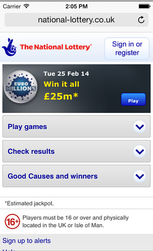 National Lottery mobile site