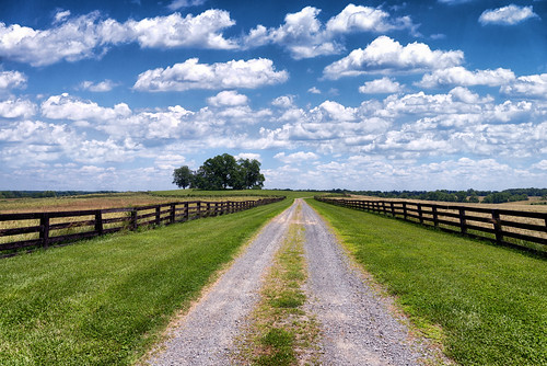 road blue fence landscape countryside day cloudy country blueskies puffy fenceline whiteclouds dualtrack