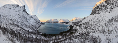 winter panorama ice norway landscape pano norwegen arctic fjord polar panoramique troms nordfjorden