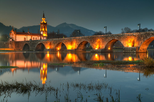 pontedelima bluehour christmas portugal bridge church dusk river